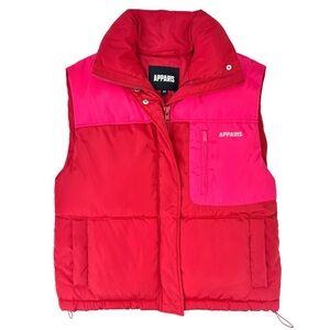 APPARIS Red & Pink Zip Up Oversized Puffer Vest Sleeveless Jacket sz XS